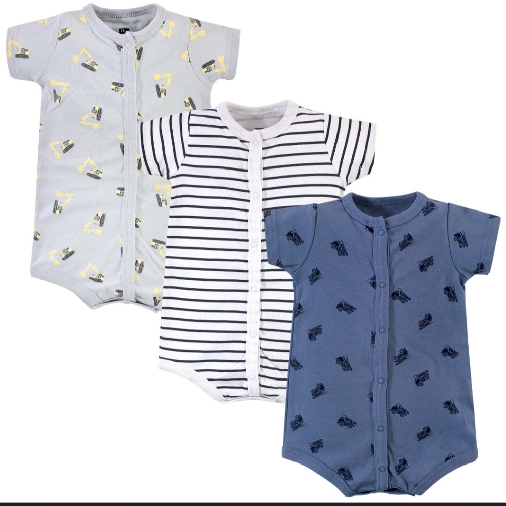 Hudson Baby Cotton Rompers, Dump Truck size 3-6M